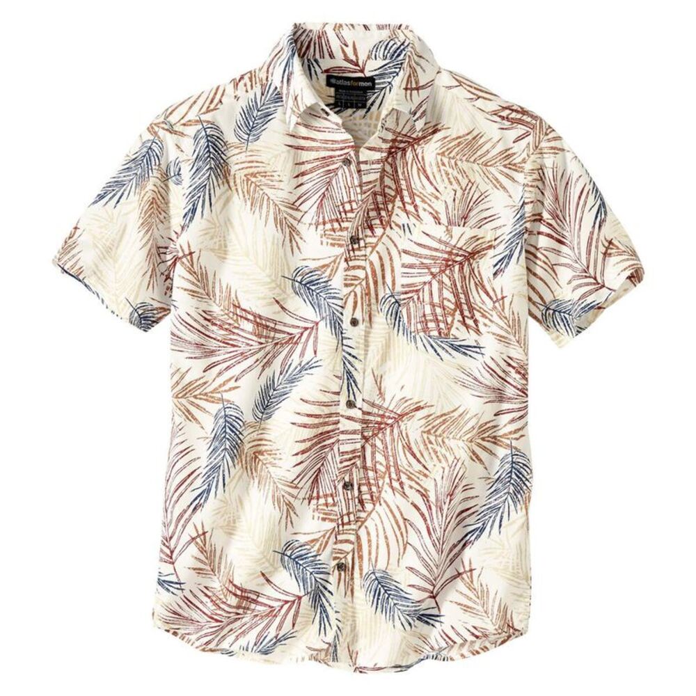 Atlas For Men Mens Palm Print Shirt / Ecru